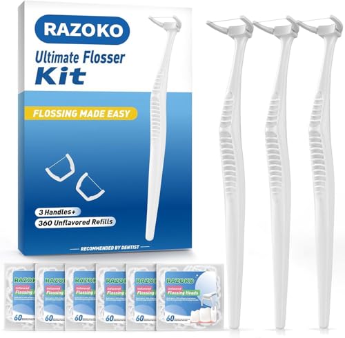 Dental Floss Picks Clean Dental Flossers Kit with 3 Handles and 360 Extra Strength Refills